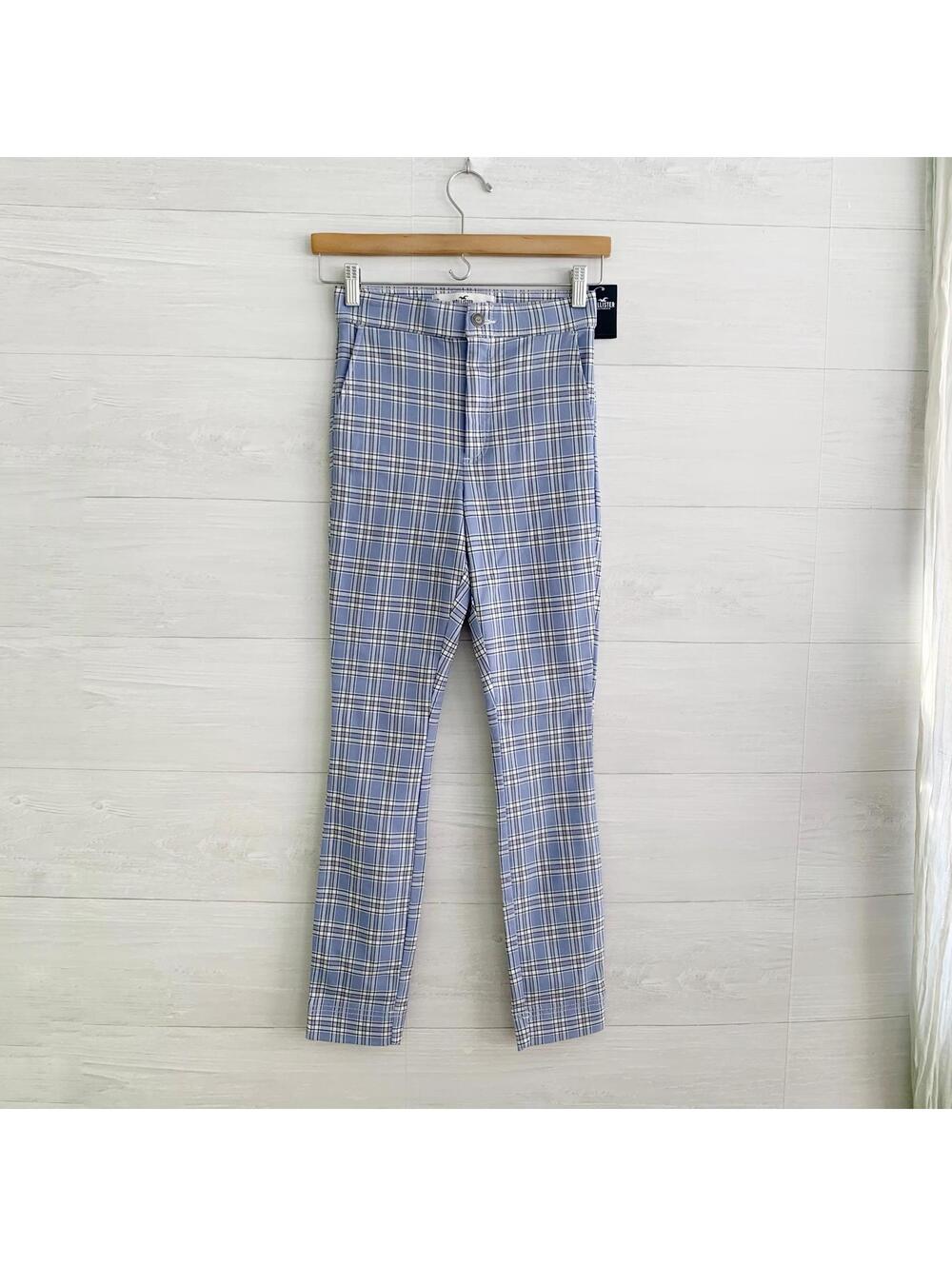 NWT Hollister - Periwinkle blue plaid Ultra High Rise stretch pants, sz XS